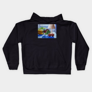 Still life with fruit, lamp and plant Kids Hoodie